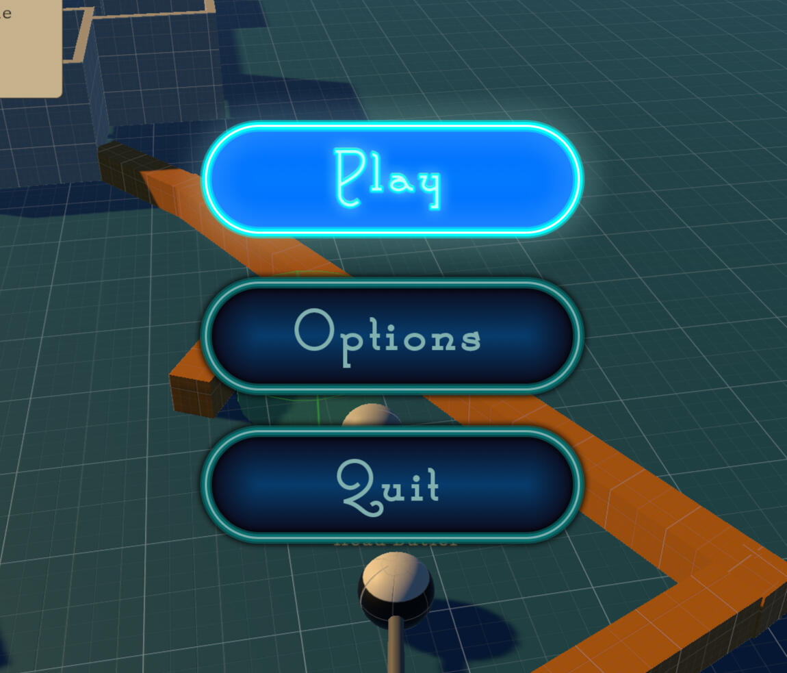 A mockup of the menu buttons for the game, continuing the meta pool-hall theme of the game.